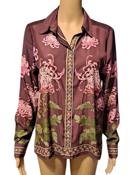 Rose & Olive Tops - Rose & Olive button-down shirt vibrant pink and green Floral Pattern